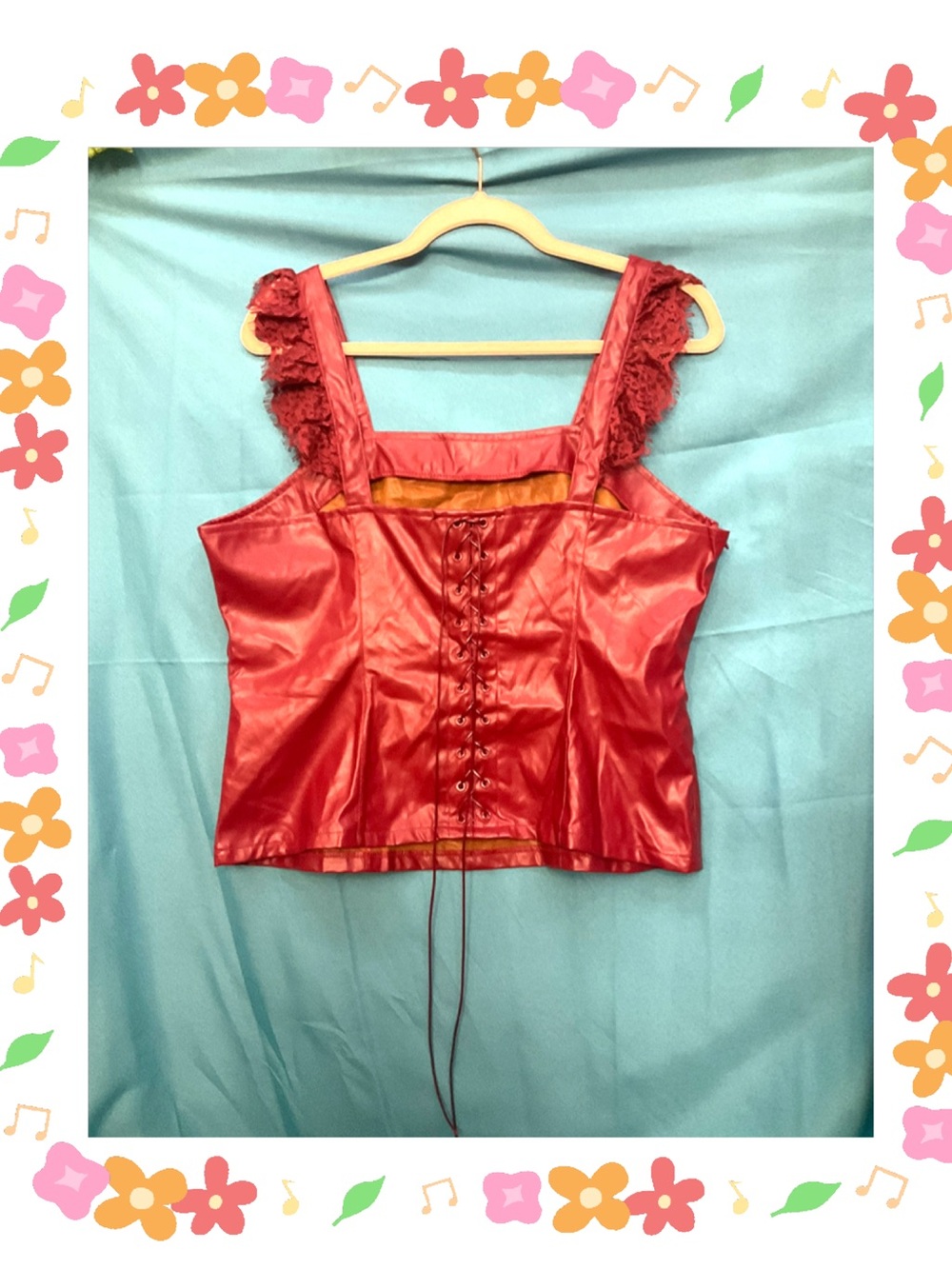 Allegra K • NWT • Wine Red Back Lace up Faux Leather Top • 20" p2p 22" Length - Picture 5 of 6